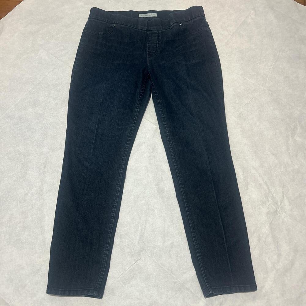 Chico's Platinum Pull-on Navy Stretch Straight Leg Denim Jeans Size 14